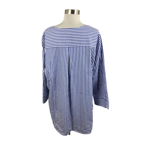 Foxcroft Blue White Stripe V Neck Tunic Blouse Size 20 Office Career Coastal - Picture 3 of 4